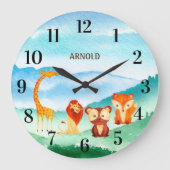 Kute Animals Kinder Nursery Green Blue Forest Grote Klok (Voorkant)