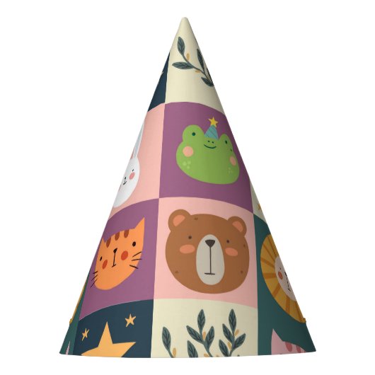 Kute animals patchwork colorful feesthoedjes (Voorkant)