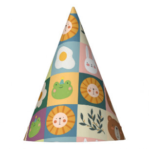Kute animals patchwork colorful party pet feesthoedjes
