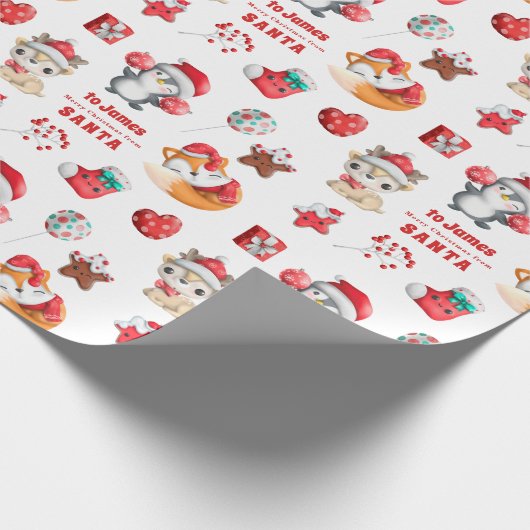 Kute Animals Pattern-ondernaam van Santa Cadeaupapier (Hoek)