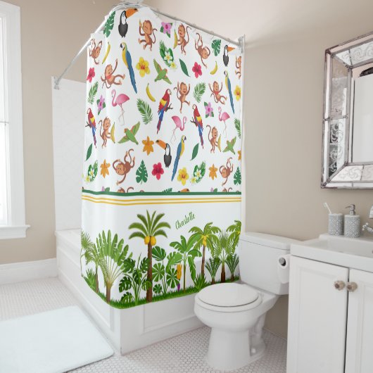 Kute apen en bananen in het Oerwoud Pattern Douchegordijn (In situ)