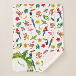 Kute apen en bananen in het Oerwoud Pattern Sherpa Deken