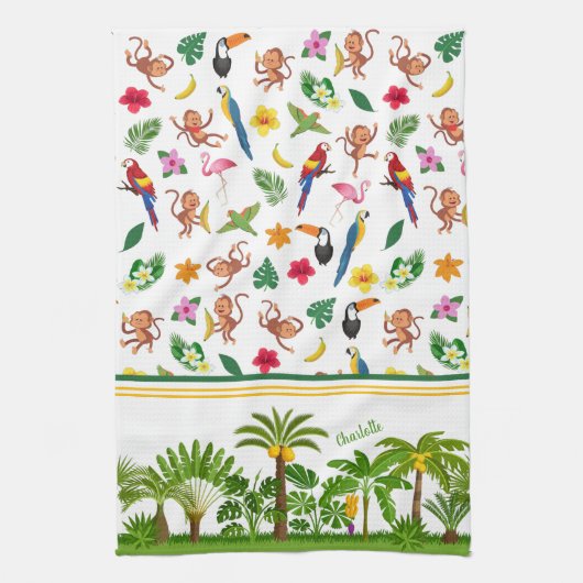 Kute apen en bananen in het Oerwoud Pattern Theedoek (Verticaal)