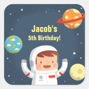 Kute astronaut Galaxy Space Boys Birthday Stickers