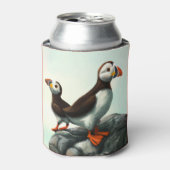 Kute Atlantic Puffins Seabirds on the Rocks Blikjeskoeler (Blikje Voorkant)