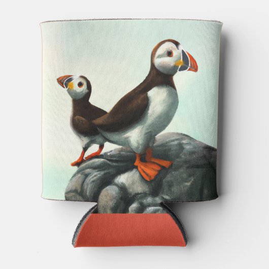 Kute Atlantic Puffins Seabirds on the Rocks Blikjeskoeler (Voorkant)