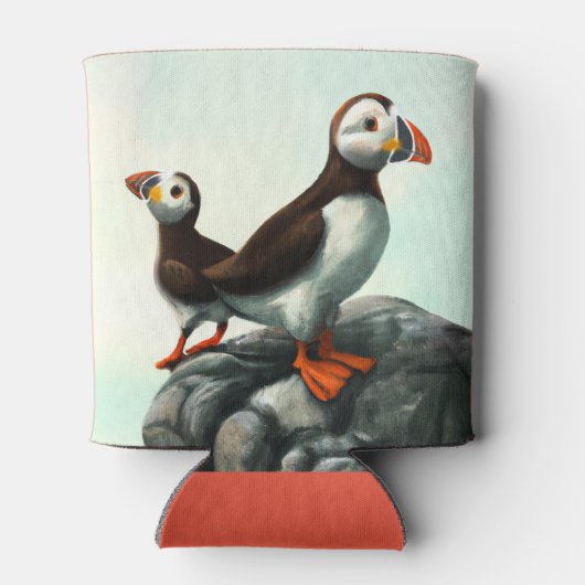 Kute Atlantic Puffins Seabirds on the Rocks Blikjeskoeler (Achterkant)