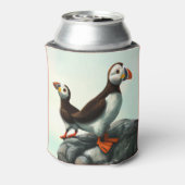 Kute Atlantic Puffins Seabirds on the Rocks Blikjeskoeler (Blikje Achterkant)