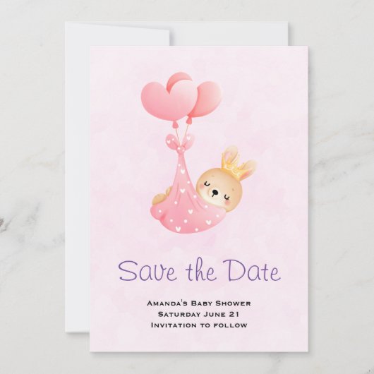 Kute Baby Bunny in een hartenband sparen de Datum Save The Date (Voorkant)