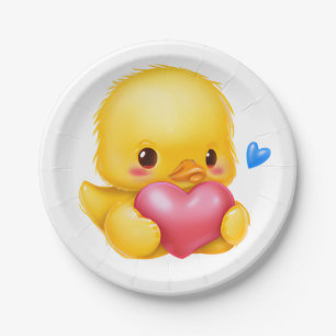 Kute Baby die bedekt is met een roze Valentijn Papieren Bordje