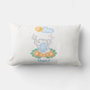 Kute Baby Elephant met bloemen Lumbar Cushion Kussen