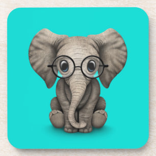 Kute Baby Elephant met leesbril Blue Bier Onderzetter