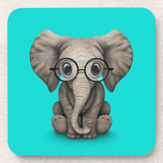 Kute Baby Elephant met leesbril Blue Bier Onderzetter