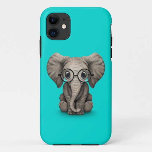 Kute Baby Elephant met leesbril Blue Case-Mate iPhone Case (Achterkant)
