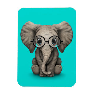 Kute Baby Elephant met leesbril Blue Magneet