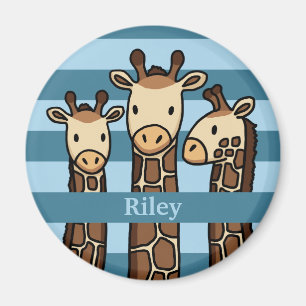 Kute Baby Giraffe Trio, voeg de Naam van het Kind Magneet