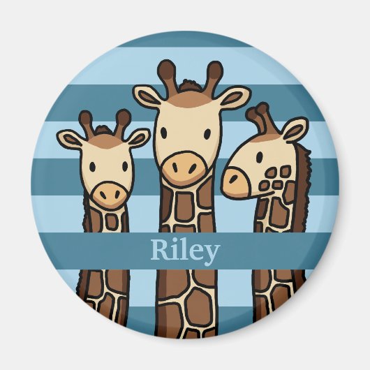 Kute Baby Giraffe Trio, voeg de Naam van het Kind  Magneet (Voorkant)