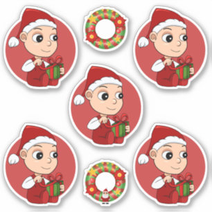 Kute baby met een kerstpet cartoon sticker