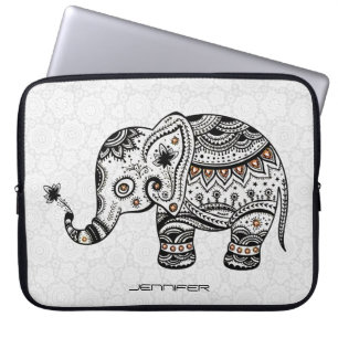 Kute Baby-olifant in zwarte en bruine diamanten Laptop Sleeve