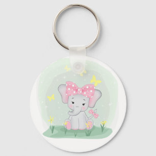 Kute baby olifant met een roze boog in een open ru sleutelhanger