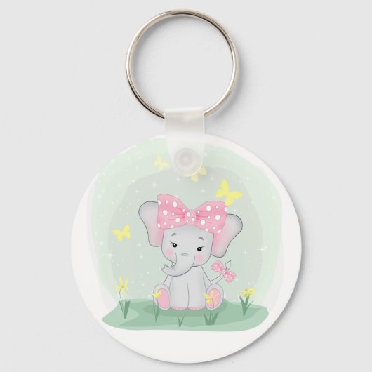 Kute baby olifant met een roze boog in een open ru sleutelhanger (Voorkant)