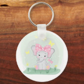 Kute baby olifant met een roze boog in een open ru sleutelhanger (Voorkant)