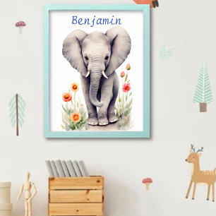 Kute Baby olifant Waterverf Veerventiel Poster