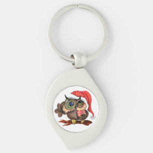 Kute Baby owl in het Pet met Kerstmis en cadeau -  Sleutelhanger