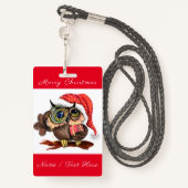 Kute Baby owl in kerstPet en cadeau - Cartoon Badge (Achterkant met draagriem)
