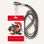 Kute Baby owl in kerstPet en cadeau - Cartoon Badge (Voorkant met draagriem)