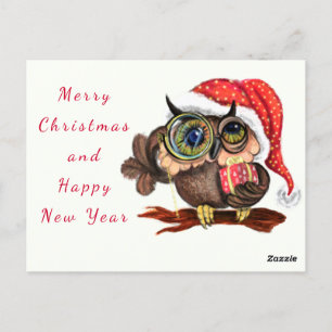 Kute Baby owl in kerstPet en cadeau - Cartoon Briefkaart