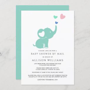 Kute Baby shower via mail Mint Green Elephant Hear Kaart