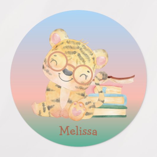 Kute Baby tijger met boeknaam Labels (Design 1)
