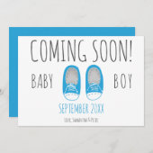 Kute babyjongetschoenen die binnenkort een blauwe  aankondiging (Voorkant / Achterkant)