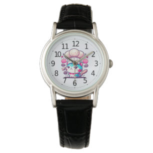 Kute Baker Pastry Chef Cat Kitten met brood   Horloge