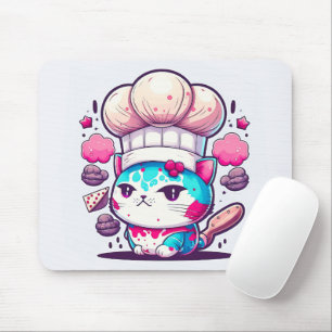 Kute Baker Pastry Chef Cat Kitten met brood   Muismat