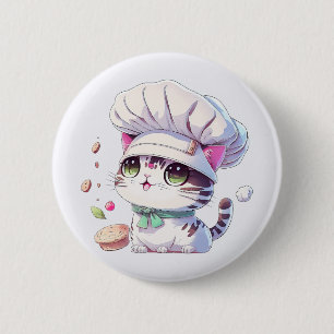 Kute Baker Pastry Chef Cat Kitten met brood Ronde Button 5,7 Cm
