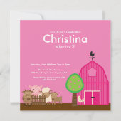 Kute Barn Yard Farm Animals Birthday Party nodigt Kaart (Voorkant)