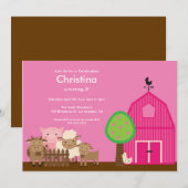 Kute Barn Yard Farm Animals Birthday Party nodigt Kaart (Voorkant / Achterkant)