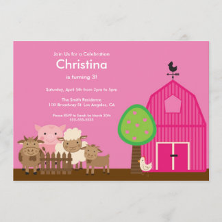 Kute Barn Yard Farm Animals Birthday Party nodigt Kaart