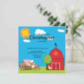 Kute Barn Yard Farm Animals Birthday Party nodigt Kaart (Staand voorkant)