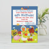 Kute Barnyard Farm Animals Birthday Invitation Kaart (Staand voorkant)