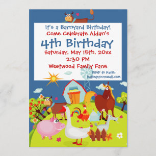Kute Barnyard Farm Animals Birthday Invitation Kaart