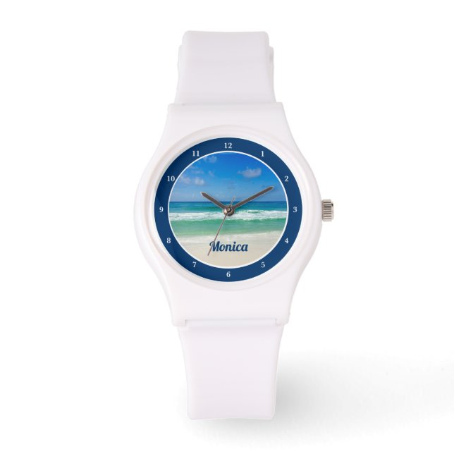 Kute Beach foto Gepersonaliseerd Seaside White Horloge (Voorkant)