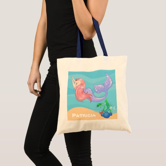 Kute Beach mermaid add name canvas tas (Voorkant (product))
