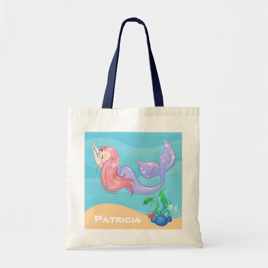 Kute Beach mermaid add name canvas tas (Voorkant)
