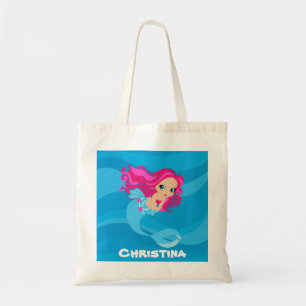 Kute Beach mermaid add name canvas tas