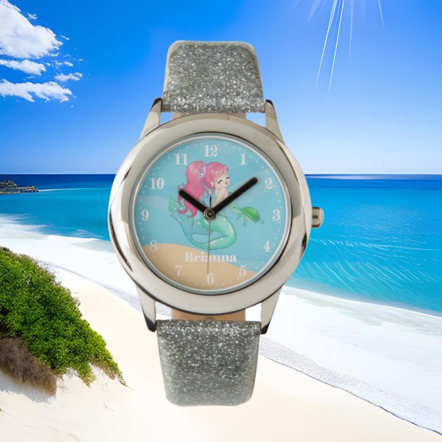 Kute Beach mermaid en seaturtle Horloge (Creator heeft geüpload)