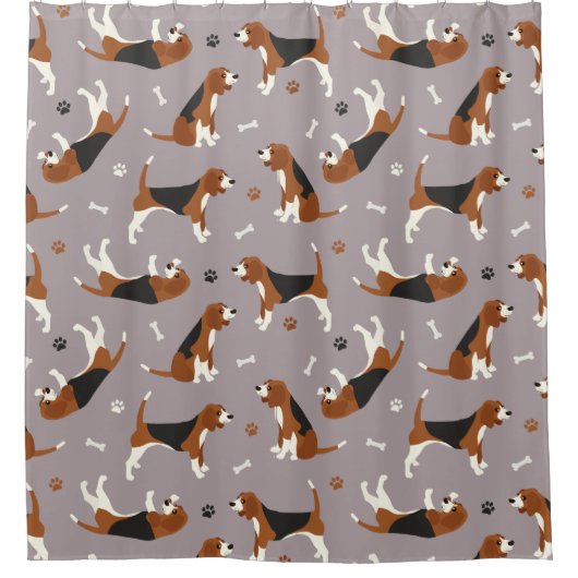 Kute beagles Paws and Botten Grey Douchegordijn (Voorkant)