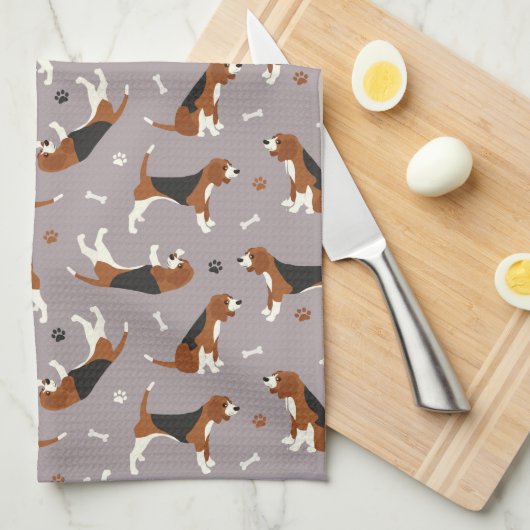 Kute beagles Paws and Botten Grey Theedoek (Quarter Fold)